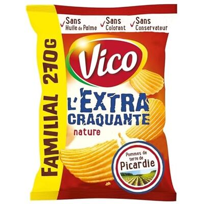 CHIPS EXTRA CRAQUANTES NATURE FORMAT FAMILIAL 270G, VICO, LOT DE 4 - Publicité CHIPS EXTRA CRAQUANTES NATURE FORMAT FAMILIAL 270G, VICO, LOT DE 4 - Publicité