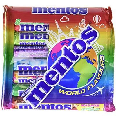 MENTOS World Flavours Pack De 8 Rouleaux Assortis 302 G - Publicité MENTOS World Flavours Pack De 8 Rouleaux Assortis 302 G - Publicité