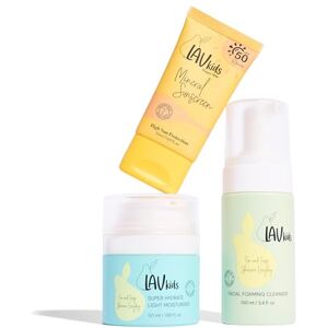 LAV KIDS Lot de 3 soins de la peau pour enfants, mousse nettoyante 100 ml, crème pour le visage 50 ml, protection solaire SPF 50 50 ml, avec bandeau et pochette en filet (hydratation) - Publicité LAV KIDS Lot de 3 soins de la peau pour enfants, mousse nettoyante 100 ml, crème pour le visage 50 ml, protection solaire SPF 50 50 ml, avec bandeau et pochette en filet (hydratation) - Publicité