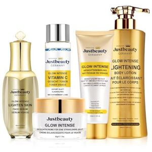 Laboratoire Justbeauty Germany Glow Intense Collagen Whitening Set Lotion pour le corps, crème pour le visage, sérum, tonique, nettoyant clarifie, hydrate, éclaircit avec collagène, niacinamide, vitamine C (1 kg) - Publicité Laboratoire Justbeauty Germany Glow Intense Collagen Whitening Set Lotion pour le corps, crème pour le visage, sérum, tonique, nettoyant clarifie, hydrate, éclaircit avec collagène, niacinamide, vitamine C (1 kg) - Publicité