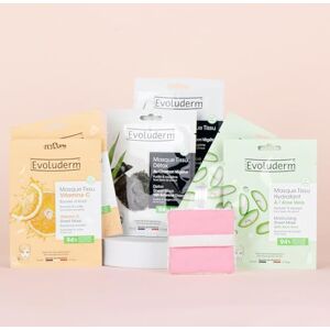 Evoluderm – Kit 6 Masques en Tissu 2 x Détox +2 x Aloe Vera + 2 x Vitamine C – Ingrédients d’Origine Naturelle – Végan – Fabrication Française - Publicité Evoluderm – Kit 6 Masques en Tissu 2 x Détox +2 x Aloe Vera + 2 x Vitamine C – Ingrédients d’Origine Naturelle – Végan – Fabrication Française - Publicité