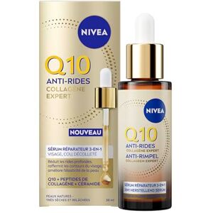 NIVEA Sérum Réparateur 3-en-1 Q10 Anti-Rides Collagène Expert Visage, Cou, Décolleté Réduit les Rides Profondes & Raffermit Peptides de Collagène & Céramide Peaux Matures 30 ml - Publicité NIVEA Sérum Réparateur 3-en-1 Q10 Anti-Rides Collagène Expert Visage, Cou, Décolleté Réduit les Rides Profondes & Raffermit Peptides de Collagène & Céramide Peaux Matures 30 ml - Publicité