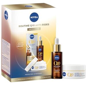 NIVEA Coffret Soin Visage Anti-Âge Q10 Anti-Rides Sérum Double Action Anti-Rides (30 ml) + Soin de Jour Anti-Rides & Fermeté (50 ml) Q10 Pur, Créatine & Glycostop Tous Types de Peaux - Publicité NIVEA Coffret Soin Visage Anti-Âge Q10 Anti-Rides Sérum Double Action Anti-Rides (30 ml) + Soin de Jour Anti-Rides & Fermeté (50 ml) Q10 Pur, Créatine & Glycostop Tous Types de Peaux - Publicité