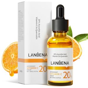 LANBENA Sérum de 20% Vitamine C pour le visage-30ml/1oz, éclaircit le teint, élimine les taches sombres et réduit les rides; Anti-âge, Niacinamide et vitamine E hydratent avec de l'acide hyaluronique - Publicité LANBENA Sérum de 20% Vitamine C pour le visage-30ml/1oz, éclaircit le teint, élimine les taches sombres et réduit les rides; Anti-âge, Niacinamide et vitamine E hydratent avec de l'acide hyaluronique - Publicité