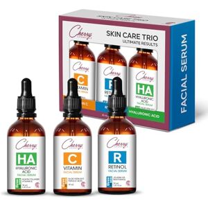 Cherry Cos Kit Skincare avec sérum à la vitamine C, sérum au rétinol et sérum à l'acide hyaluronique. Sérum visage trio avec anti-âge/anti-rides, effet immédiat contre les taches pigmentaires, les taches de - Publicité Cherry Cos Kit Skincare avec sérum à la vitamine C, sérum au rétinol et sérum à l'acide hyaluronique. Sérum visage trio avec anti-âge/anti-rides, effet immédiat contre les taches pigmentaires, les taches de - Publicité