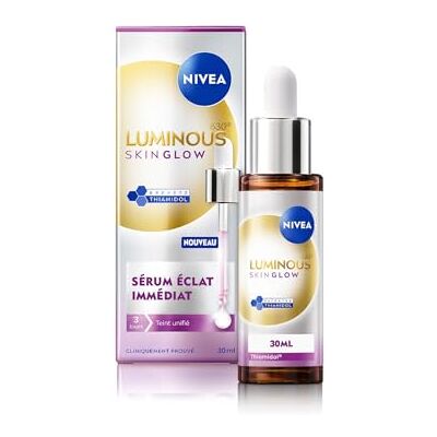 NIVEA Sérum Luminous 630 Skin Glow, 30 ml Soin visage anti-taches à la niacinamide, aloe vera et Thiamidol, réduit les taches brunes, resserre les pores et hydrate - Publicité NIVEA Sérum Luminous 630 Skin Glow, 30 ml Soin visage anti-taches à la niacinamide, aloe vera et Thiamidol, réduit les taches brunes, resserre les pores et hydrate - Publicité