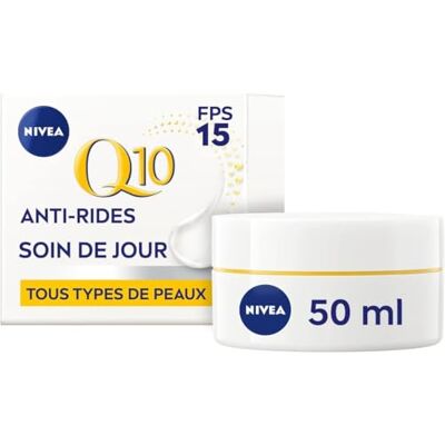NIVEA Q10 Power Soin de Jour Anti-Rides +Fermeté FPS15 (1x50ml), crème anti-âge enrichie en Q10 & avec 10X plus de créatine, crème hydratante, soin visage femme - Publicité NIVEA Q10 Power Soin de Jour Anti-Rides +Fermeté FPS15 (1x50ml), crème anti-âge enrichie en Q10 & avec 10X plus de créatine, crème hydratante, soin visage femme - Publicité