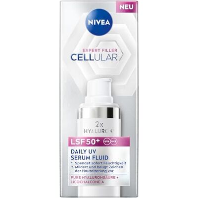 NIVEA Cellular Expert Filler Sérum hyaluronique avec SPF 50+, sérum léger et à absorption rapide avec de l'acide hyaluronique pur, soin du visage pour rides lissées, sérum UV quotidien (30 ml) - Publicité NIVEA Cellular Expert Filler Sérum hyaluronique avec SPF 50+, sérum léger et à absorption rapide avec de l'acide hyaluronique pur, soin du visage pour rides lissées, sérum UV quotidien (30 ml) - Publicité