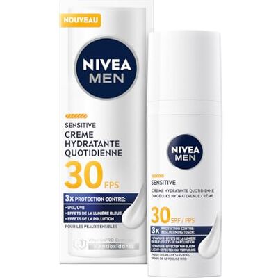 NIVEA MEN Crème Hydratante Visage Quotidienne FPS 30 Protection UVA/UVB, Lumière Bleue & Pollution Boost D'Hydratation Immédiat Complexe VitaminPRO & Antioxydants Peaux Sensibles 50 ml - Publicité NIVEA MEN Crème Hydratante Visage Quotidienne FPS 30 Protection UVA/UVB, Lumière Bleue & Pollution Boost D'Hydratation Immédiat Complexe VitaminPRO & Antioxydants Peaux Sensibles 50 ml - Publicité