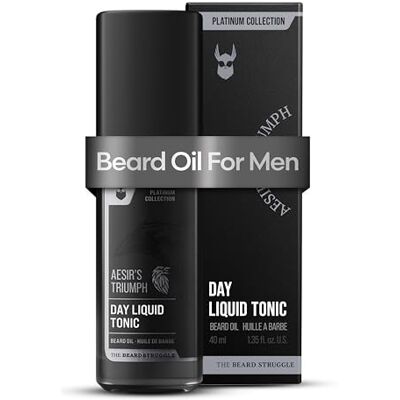 The Beard Struggle Huile à barbe tonique liquide de jour Collection Platinum, Aesir's Triumph Huile à barbe pour hommes Hydrate, adoucit les cheveux, réduit les démangeaisons (30 ml) - Publicité The Beard Struggle Huile à barbe tonique liquide de jour Collection Platinum, Aesir's Triumph Huile à barbe pour hommes Hydrate, adoucit les cheveux, réduit les démangeaisons (30 ml) - Publicité