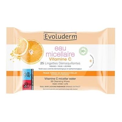 Evoluderm 25 Lingettes Démaquillantes Eau Micellaire Vitamine C 98% d'Ingrédients d'Origine Naturelle Végan - Publicité Evoluderm 25 Lingettes Démaquillantes Eau Micellaire Vitamine C 98% d'Ingrédients d'Origine Naturelle Végan - Publicité