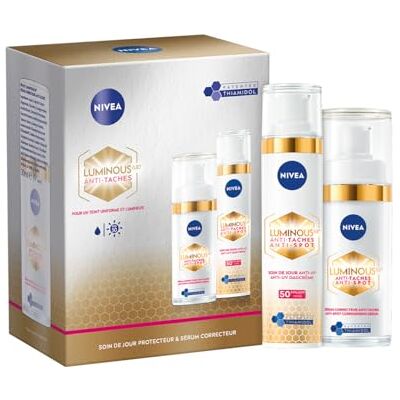 NIVEA Coffret Soins de Jour et Sérum Luminous 630, 2 produits Coffret de soins visage anti-âge, crème de jour SPF 50 (1 x 40 ml) et sérum visage (1 x 30 ml) - Publicité NIVEA Coffret Soins de Jour et Sérum Luminous 630, 2 produits Coffret de soins visage anti-âge, crème de jour SPF 50 (1 x 40 ml) et sérum visage (1 x 30 ml) - Publicité