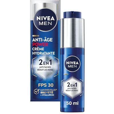 NIVEA MEN Crème hydratante Power 2-en-1 LUMINOUS630® anti-âge & anti-taches (1 x 50 ml), Crème visage pour homme enrichie en acide hyaluronique, Soin de jour SPF 30 pour toutes les peaux - Publicité NIVEA MEN Crème hydratante Power 2-en-1 LUMINOUS630® anti-âge & anti-taches (1 x 50 ml), Crème visage pour homme enrichie en acide hyaluronique, Soin de jour SPF 30 pour toutes les peaux - Publicité