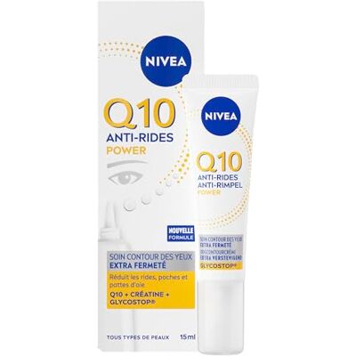 NIVEA Q10 Soin Contour des Yeux Anti-Rides Power, 15 ml Crème yeux anti-rides à la créatine et au GLYCOSTOP, réduit les rides, poches et pattes d’oie, hydrate la peau - Publicité NIVEA Q10 Soin Contour des Yeux Anti-Rides Power, 15 ml Crème yeux anti-rides à la créatine et au GLYCOSTOP, réduit les rides, poches et pattes d’oie, hydrate la peau - Publicité
