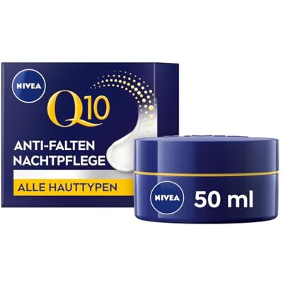 NIVEA Q10 Soin de nuit régénérant anti-rides (50 ml), soin du visage raffermissant pour tous les types de peau, crème de nuit à double effet Koenzym Q10 et créatine - Publicité NIVEA Q10 Soin de nuit régénérant anti-rides (50 ml), soin du visage raffermissant pour tous les types de peau, crème de nuit à double effet Koenzym Q10 et créatine - Publicité