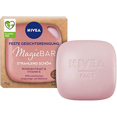 NIVEA MagicBar Nettoyant pour le visage solide et éclatant (75 g), nettoyant pour le visage pour une peau éclatante, cosmétique naturel certifié avec extrait de rose et vitamine E - Publicité NIVEA MagicBar Nettoyant pour le visage solide et éclatant (75 g), nettoyant pour le visage pour une peau éclatante, cosmétique naturel certifié avec extrait de rose et vitamine E - Publicité