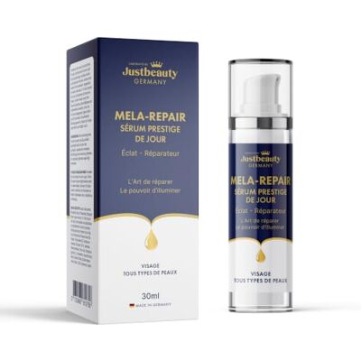 Laboratoire Justbeauty Germany Justbeauty Germany MELA REPAIR Sérum Prestige de Jour 30 ml – Soin Éclat pour Teint Terne, Taches Visibles & Marques Post-Boutons - Publicité Laboratoire Justbeauty Germany Justbeauty Germany MELA REPAIR Sérum Prestige de Jour 30 ml – Soin Éclat pour Teint Terne, Taches Visibles & Marques Post-Boutons - Publicité