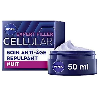 NIVEA Hyaluron Cellular Filler Soin de Nuit +Fermeté (1 x 50 ml), crème anti-âge enrichie en Magnolia et Acide Hyaluronique, soin visage femme pour tous types de peaux - Publicité NIVEA Hyaluron Cellular Filler Soin de Nuit +Fermeté (1 x 50 ml), crème anti-âge enrichie en Magnolia et Acide Hyaluronique, soin visage femme pour tous types de peaux - Publicité