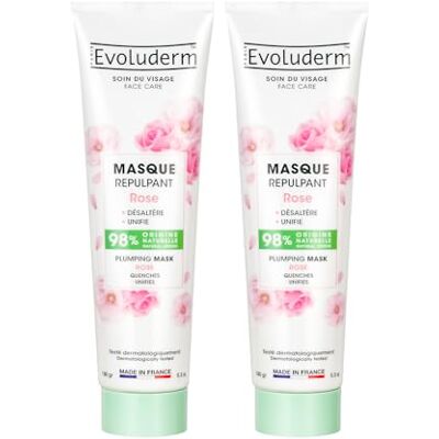 Evoluderm Masque Repulpant Rose 150 ml 98% d’Origine Naturelle Végan Fabrication Française Lot de 2 x 150 ml - Publicité Evoluderm Masque Repulpant Rose 150 ml 98% d’Origine Naturelle Végan Fabrication Française Lot de 2 x 150 ml - Publicité