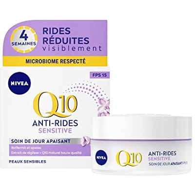 NIVEA Q10 Power Soin de Jour Anti-Rides +Peaux sensibles FPS15 (1 x 50 ml), crème anti-âge enrichie en Q10 & créatine, soin visage femme à l'extrait de réglisse - Publicité NIVEA Q10 Power Soin de Jour Anti-Rides +Peaux sensibles FPS15 (1 x 50 ml), crème anti-âge enrichie en Q10 & créatine, soin visage femme à l'extrait de réglisse - Publicité