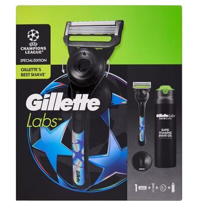 Gillette Labs Coffret cadeau Rasoir 1 lame + Pendentif douche + Gel à raser Labs 198 ml UEFA Champions League - Publicité Gillette Labs Coffret cadeau Rasoir 1 lame + Pendentif douche + Gel à raser Labs 198 ml UEFA Champions League - Publicité