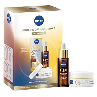 NIVEA Coffret Soin Visage Anti-Âge Q10 Anti-Rides Sérum Double Action Anti-Rides (30 ml) + Soin de Jour Anti-Rides & Fermeté (50 ml) Q10 Pur, Créatine & Glycostop Tous Types de Peaux - Publicité NIVEA Coffret Soin Visage Anti-Âge Q10 Anti-Rides Sérum Double Action Anti-Rides (30 ml) + Soin de Jour Anti-Rides & Fermeté (50 ml) Q10 Pur, Créatine & Glycostop Tous Types de Peaux - Publicité