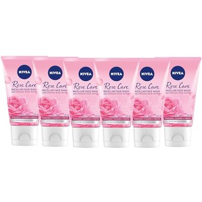 NIVEA Micellair Lot de 6 gels nettoyants pour le visage à l'eau micellaire (150 ml), eau micellaire avec parfum de rose gourmande, démaquillant purifiant, nettoyant visage apaisant - Publicité NIVEA Micellair Lot de 6 gels nettoyants pour le visage à l'eau micellaire (150 ml), eau micellaire avec parfum de rose gourmande, démaquillant purifiant, nettoyant visage apaisant - Publicité