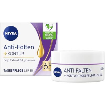 NIVEA Crème de jour anti-rides + contour SPF 30 65+ Crème pour le visage à l'extrait de soja et à l'hydramine Crème hydratante qui adoucit visiblement les rides et les rides (50 ml) - Publicité NIVEA Crème de jour anti-rides + contour SPF 30 65+ Crème pour le visage à l'extrait de soja et à l'hydramine Crème hydratante qui adoucit visiblement les rides et les rides (50 ml) - Publicité