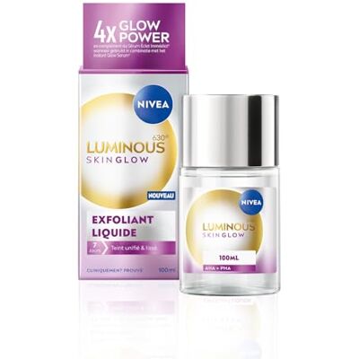 NIVEA Exfoliant Liquide Luminous 630 Skin Glow, 100 ml Soin visage exfoliant anti-taches aux AHA 4 %, PHA 1 % et à l’aloe vera, resserre les pores et révèle une peau éclatante - Publicité NIVEA Exfoliant Liquide Luminous 630 Skin Glow, 100 ml Soin visage exfoliant anti-taches aux AHA 4 %, PHA 1 % et à l’aloe vera, resserre les pores et révèle une peau éclatante - Publicité