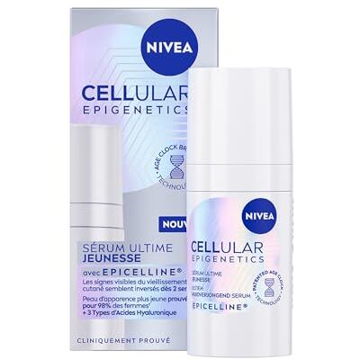 NIVEA Sérum Visage Ultime Jeunesse Epigenetics Technologie Age Clock Epicelline & Acide Hyaluronique Anti-Âge Tous Types de Peaux 15 ml - Publicité NIVEA Sérum Visage Ultime Jeunesse Epigenetics Technologie Age Clock Epicelline & Acide Hyaluronique Anti-Âge Tous Types de Peaux 15 ml - Publicité