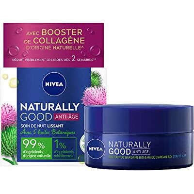 NIVEA NATURALLY GOOD Soin de Nuit Anti-âge à l’Extrait de Bardane Bio & Huile d’Argan Bio 50 ml, crème hydratante tous types de peaux, crème visage hydratation 24H - Publicité NIVEA NATURALLY GOOD Soin de Nuit Anti-âge à l’Extrait de Bardane Bio & Huile d’Argan Bio 50 ml, crème hydratante tous types de peaux, crème visage hydratation 24H - Publicité
