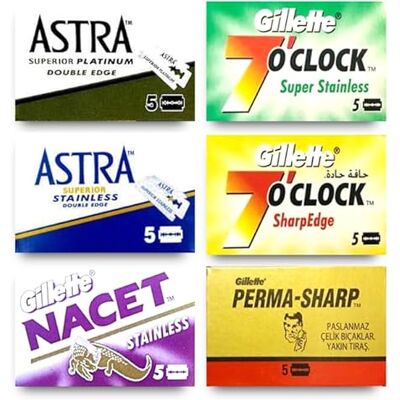 Gillette Lames de rasage Astra, 7 o' Clock, Permasharp, Nacet, 30 lames - Publicité Gillette Lames de rasage Astra, 7 o' Clock, Permasharp, Nacet, 30 lames - Publicité