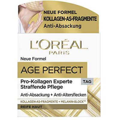 L'Oreal L'Oréal Paris Crème de jour au collagène, soin hydratant anti-âge pour peaux matures et plus fermes, contre les taches de vieillesse, avec peptide de collagène, crème visage Age Perfect Collagen - Publicité L'Oreal L'Oréal Paris Crème de jour au collagène, soin hydratant anti-âge pour peaux matures et plus fermes, contre les taches de vieillesse, avec peptide de collagène, crème visage Age Perfect Collagen - Publicité