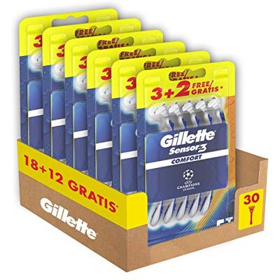 Gillette Sensor3 Comfort, Rasoirs à Raser Jetables Pour Hommes, Rasoirs Pour Hommes Avec Bande Lubrifiante Lubrastrip, Lot de 3+2 Rasoirs - Publicité Gillette Sensor3 Comfort, Rasoirs à Raser Jetables Pour Hommes, Rasoirs Pour Hommes Avec Bande Lubrifiante Lubrastrip, Lot de 3+2 Rasoirs - Publicité