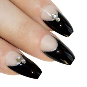 ART Faux Ongles  Noir Crystal Ballerine Cercueil 24 Longue Faux bouts d'ongles acrylique avec colle - Publicité