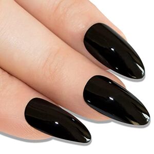 ART Faux Ongles  Noir Poli Stiletto 24 Longue Faux bouts d'ongles acrylique avec colle - Publicité