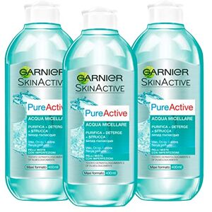 Garnier SkinActive PureActive Micellar Démaquillant à l'eau pour peaux mixtes avec imperfections Effet nettoyant sans rinçage Visage Yeux Lèvres Formule sans parfum – 3 bouteilles de 400 - Publicité Garnier SkinActive PureActive Micellar Démaquillant à l'eau pour peaux mixtes avec imperfections Effet nettoyant sans rinçage Visage Yeux Lèvres Formule sans parfum – 3 bouteilles de 400 - Publicité