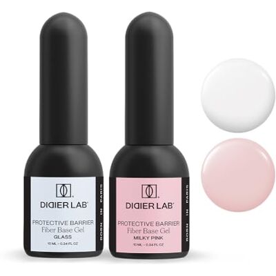 DIDIER LAB Fiber Base Coat Vernis Glass & Milky Pink Set Base Gel Fortifiant pour Ongles avec Vitamines et Minéraux Vernis Gel UV Flexible avec Formule Fibres Auto-nivelante – 2x10ml - Publicité DIDIER LAB Fiber Base Coat Vernis Glass & Milky Pink Set Base Gel Fortifiant pour Ongles avec Vitamines et Minéraux Vernis Gel UV Flexible avec Formule Fibres Auto-nivelante – 2x10ml - Publicité