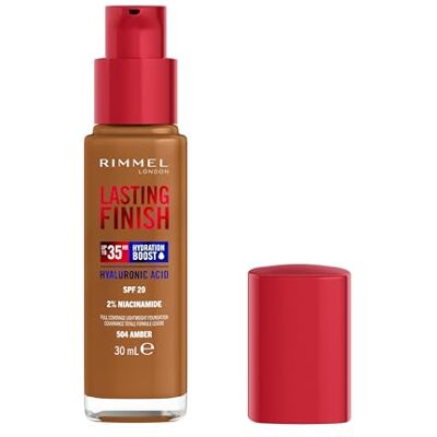 Rimmel London Lasting Finish 35 Hour, 504 Amber, fond de teint, longue tenue, hydratant, formule vegan, couvrance totale, 30 ml - Publicité Rimmel London Lasting Finish 35 Hour, 504 Amber, fond de teint, longue tenue, hydratant, formule vegan, couvrance totale, 30 ml - Publicité