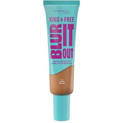Rimmel London Kind & Free BLUR IT OUT Teint Matifiant, 450 Caramel, Contrôle de la brillance toute la journée, Maquillage léger au fini mat, 30 ml - Publicité Rimmel London Kind & Free BLUR IT OUT Teint Matifiant, 450 Caramel, Contrôle de la brillance toute la journée, Maquillage léger au fini mat, 30 ml - Publicité