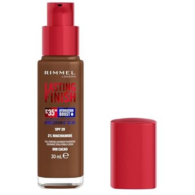 Rimmel London Lasting Finish 35 Hour, 608 Cacao, fond de teint, longue tenue, hydratant, formule vegan, couvrance totale, 30 ml - Publicité Rimmel London Lasting Finish 35 Hour, 608 Cacao, fond de teint, longue tenue, hydratant, formule vegan, couvrance totale, 30 ml - Publicité