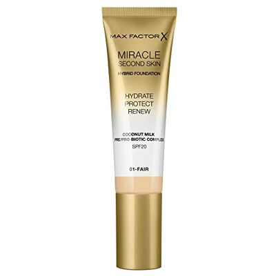 Max Factor Miracle Second Skin Foundation SPF 20-01 Fair For Women 1.01 oz Foundation - Publicité Max Factor Miracle Second Skin Foundation SPF 20-01 Fair For Women 1.01 oz Foundation - Publicité