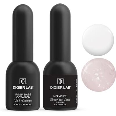 DIDIER LAB – Fiber Base Coat Octagon et Top Coat No Wipe Glitter Silver Set – Renfort Fort pour Ongles et Fini Ultra Brillant à Paillettes Argentées – Gel Ongles Salon Longue Tenue – 2x10ml - Publicité DIDIER LAB – Fiber Base Coat Octagon et Top Coat No Wipe Glitter Silver Set – Renfort Fort pour Ongles et Fini Ultra Brillant à Paillettes Argentées – Gel Ongles Salon Longue Tenue – 2x10ml - Publicité