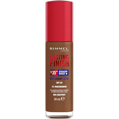 Rimmel London Lasting Finish 35 Hour, 604 Chestnut, fond de teint, longue tenue, hydratant, formule vegan, couvrance totale, 30 ml - Publicité Rimmel London Lasting Finish 35 Hour, 604 Chestnut, fond de teint, longue tenue, hydratant, formule vegan, couvrance totale, 30 ml - Publicité
