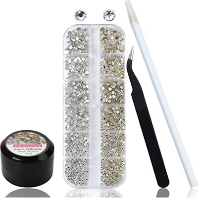YHMQ DU 1200 Pièces Colle Strass Ongle Nail Art Strass Ongle Nail Art avec 6 Coupes Argent en 6 tailles Strass Pour Nail Art avec Ongles en Gel 20ML et Cueilleur de Strass Pour Ongles et Pince à Epiler - Publicité YHMQ DU 1200 Pièces Colle Strass Ongle Nail Art Strass Ongle Nail Art avec 6 Coupes Argent en 6 tailles Strass Pour Nail Art avec Ongles en Gel 20ML et Cueilleur de Strass Pour Ongles et Pince à Epiler - Publicité