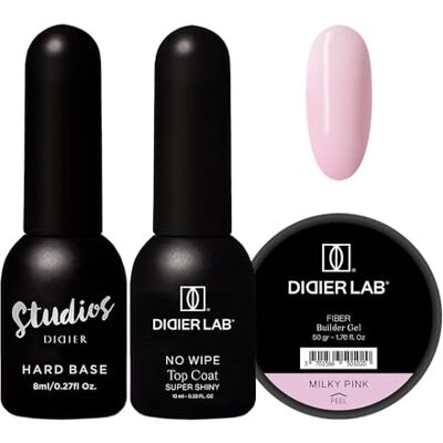 DIDIER LAB Set Premium Sans HEMA Hard Base Coat 8ml Top Coat Semi Permanent 10ml Fiber Gel Construction Ongle UV Milky Pink 50g Renforcement Construction et Brillance Longue Tenue UV LED - Publicité DIDIER LAB Set Premium Sans HEMA Hard Base Coat 8ml Top Coat Semi Permanent 10ml Fiber Gel Construction Ongle UV Milky Pink 50g Renforcement Construction et Brillance Longue Tenue UV LED - Publicité