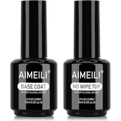 AIMEILI 2 x 15ml No Wipe Top et Base Coat Lot Vernis de Base et Finition Brillant Vernis à Ongles Gel Semi Permanent Manucure Kit Longue Durée - Publicité AIMEILI 2 x 15ml No Wipe Top et Base Coat Lot Vernis de Base et Finition Brillant Vernis à Ongles Gel Semi Permanent Manucure Kit Longue Durée - Publicité