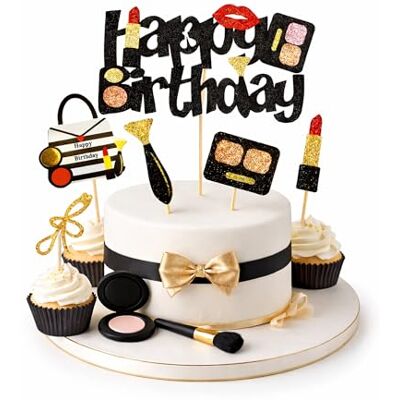 Regendeko Happy Birthday Lady Fille Or Noir Rouge à Lèvres Décoration de Gâteau Maquillage Cupcake Toppers Anniversaire - Publicité Regendeko Happy Birthday Lady Fille Or Noir Rouge à Lèvres Décoration de Gâteau Maquillage Cupcake Toppers Anniversaire - Publicité