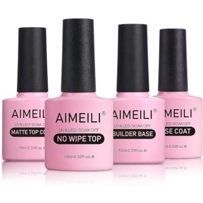AIMEILI No Wipe Top Coat et Base Coat, Matte Top Coat, 5 en 1 Builder Base Vernis à Ongles Semi-Permanent Finition Mat et Brillante 10ml 4 Bouteilles Nail Starter Kit - Publicité AIMEILI No Wipe Top Coat et Base Coat, Matte Top Coat, 5 en 1 Builder Base Vernis à Ongles Semi-Permanent Finition Mat et Brillante 10ml 4 Bouteilles Nail Starter Kit - Publicité