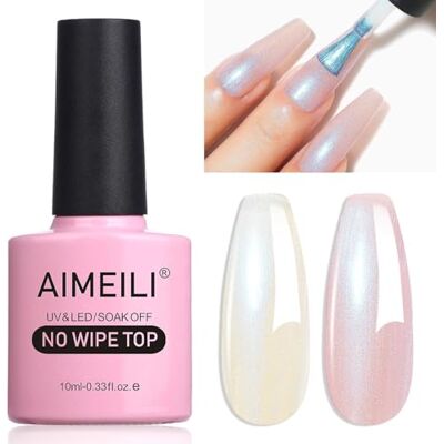 AIMEILI Brillant Perle Top Coat Vernis à Ongles Gel Semi Permanent Blanc Nacré Glitter Finish No Wipe Top Coat Longue Durée Sans HEMA 10ml 01 - Publicité AIMEILI Brillant Perle Top Coat Vernis à Ongles Gel Semi Permanent Blanc Nacré Glitter Finish No Wipe Top Coat Longue Durée Sans HEMA 10ml 01 - Publicité